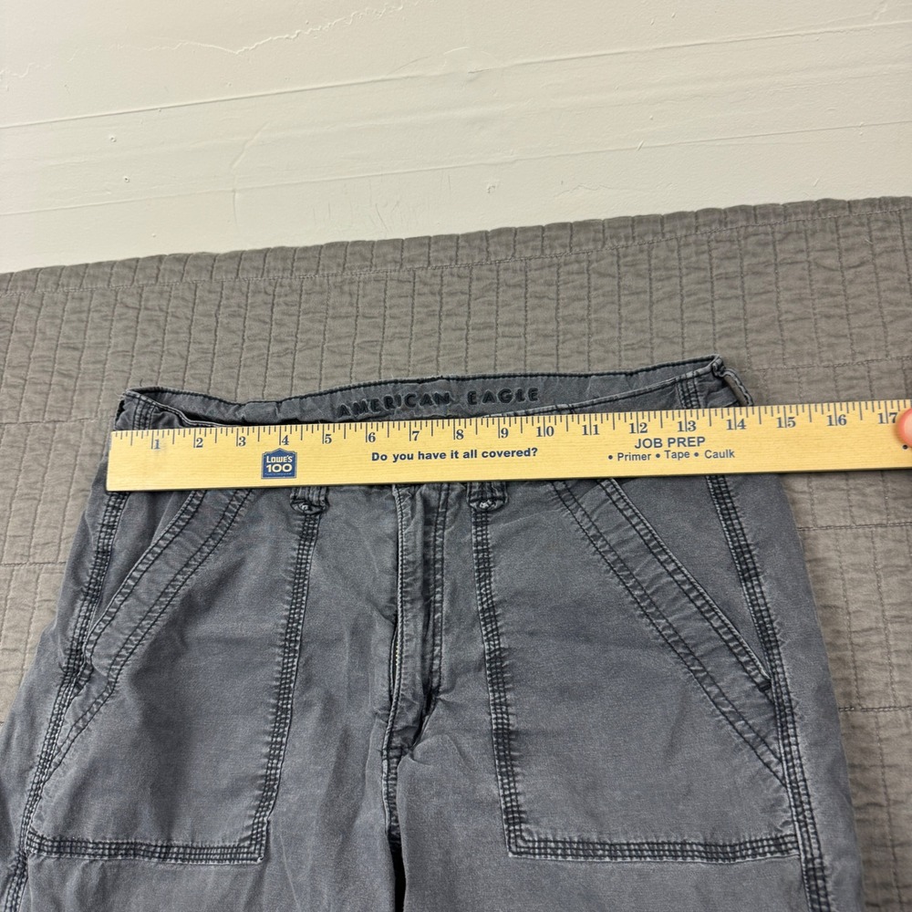 American Eagle Women 6 Regular Gray Cargo Pants Wide Leg Stretch Distressed - Picture 9 of 13